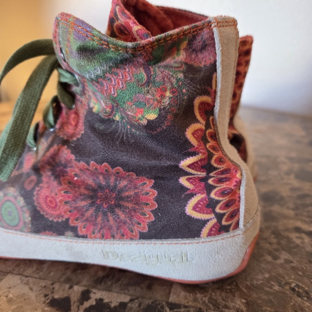 Desigual Colorful High Top Sneakers lace up EU38 US7.5 Boho Artsy Floral Print - Picture 8 of 14